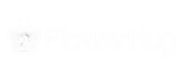 White "FlowerHug" text with a basket and flower logo on a light gray background.